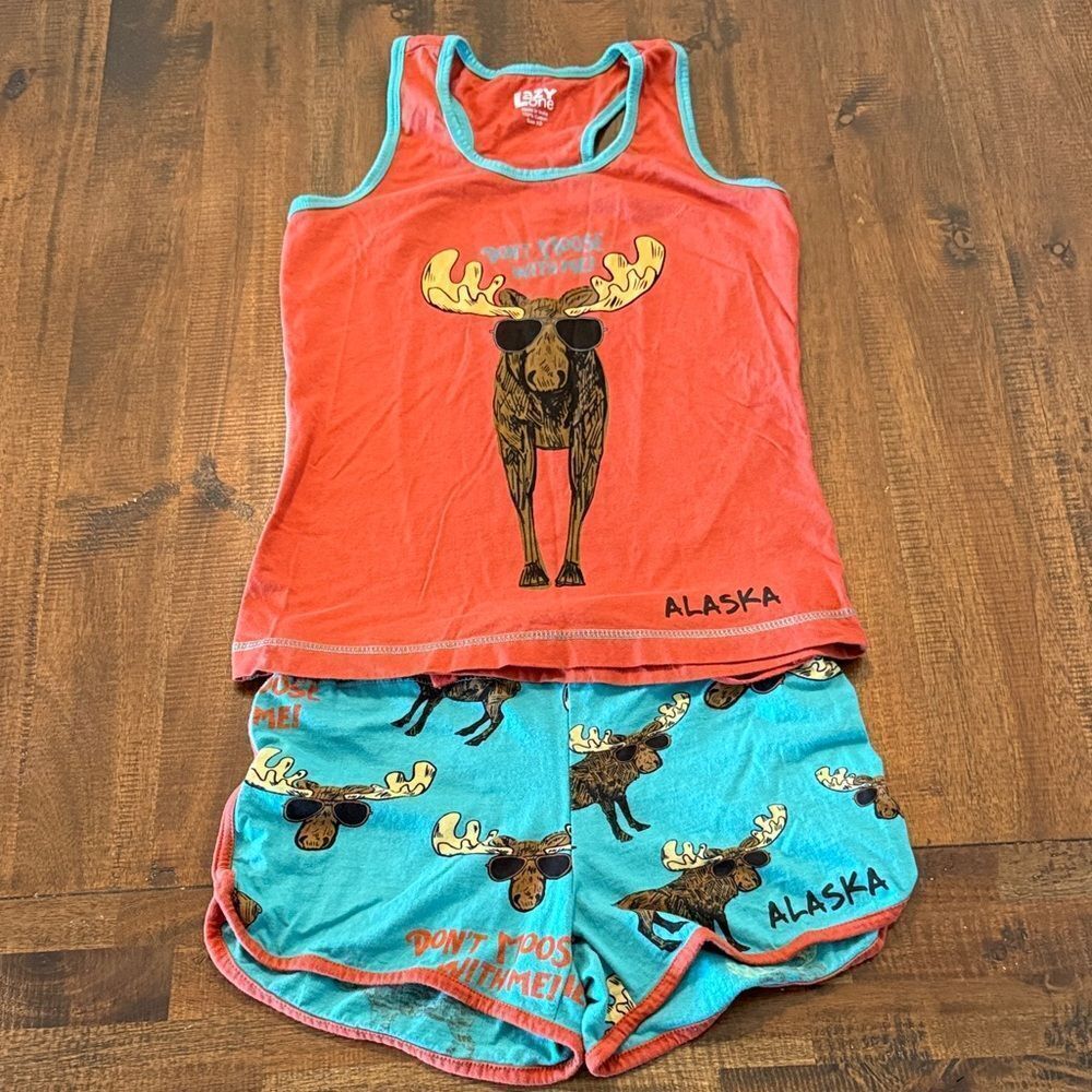 Lazy One orange and Teal Moose Pajama Set